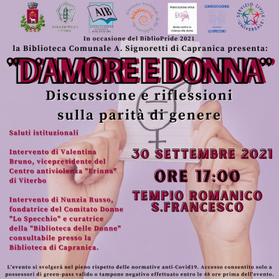 D’Amore e Donna – Discussione sulla parità di genere – 30 settembre 2021 Tempio Romanico S. Francesco